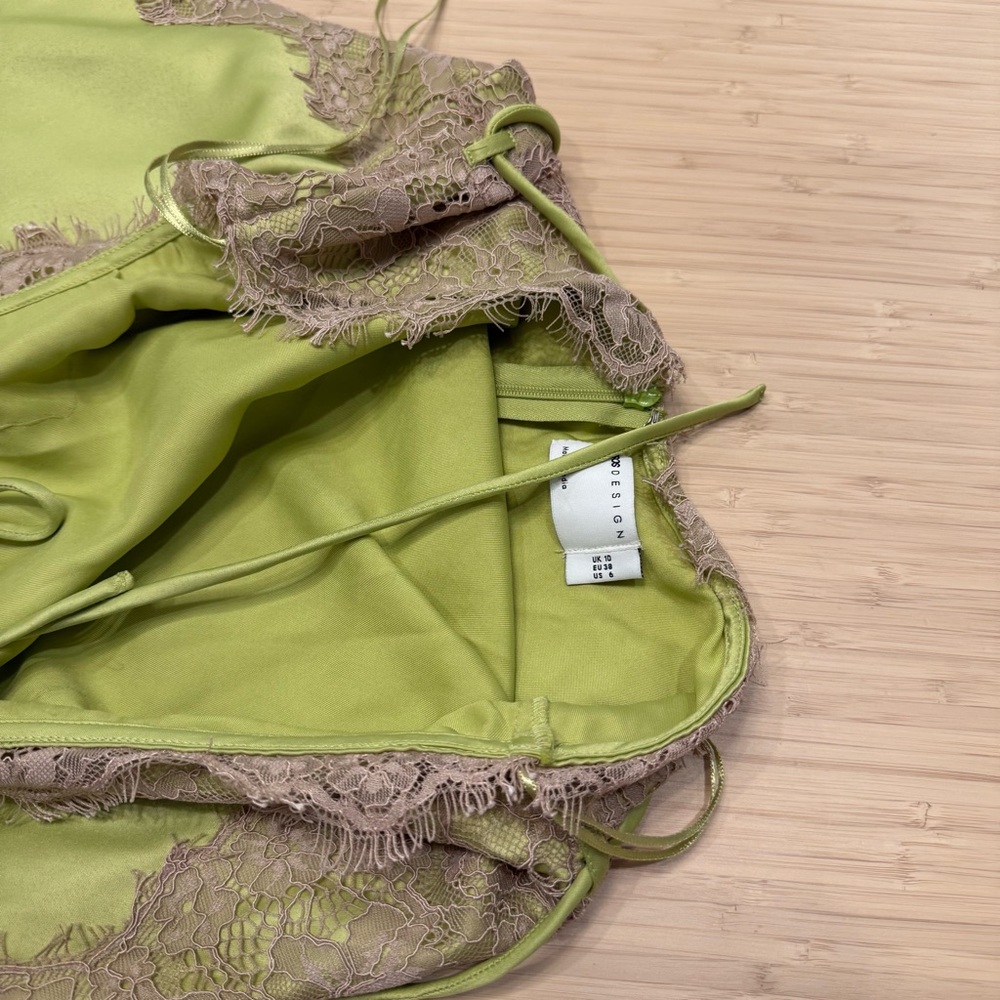 ASOS Lime Green taupe tan lace silky halter Midi Dress - Picture 6 of 9